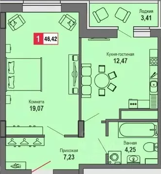 1-к кв. Тверская область, Тверь Оснабрюкская ул., 22к1 (45.46 м)