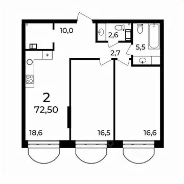 2-к кв. Нижегородская область, Нижний Новгород ул. Воровского, 8 (72.4 ...
