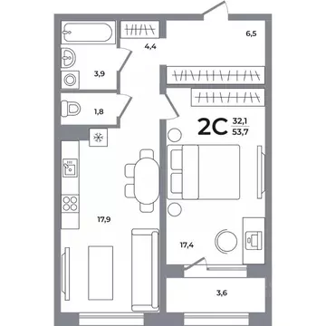 2-к кв. Новосибирская область, Новосибирск Беловежский мкр,  (53.5 м)