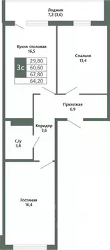 2-к кв. Кемеровская область, Кемерово 64-й мкр, Лучи жилой комплекс ...