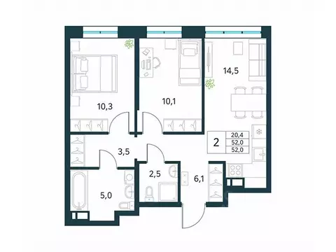 2-к кв. Забайкальский край, Чита Хороший мкр,  (52.0 м)