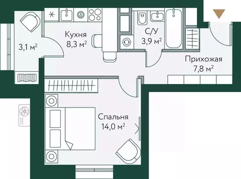 1-к кв. Волгоградская область, Волгоград Новосибирская ул., 74с1 (37.1 ...