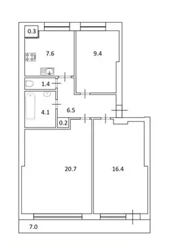 3-к кв. Санкт-Петербург Каменноостровский просп., 22 (67.0 м)