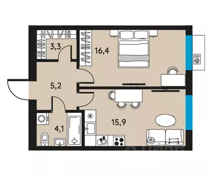2-к кв. Пермский край, Пермь ул. Пушкина, 91 (44.9 м)