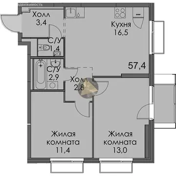 2-комнатная квартира: Санкт-Петербург, Лиговский проспект, 242 (57.4 ...