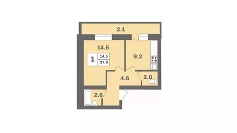 1-к кв. Башкортостан, Уфа Дагестанская ул., лит12 (37.8 м)