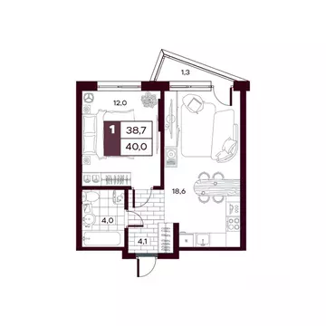 1-к кв. Тюменская область, Тюменский муниципальный округ, д. Дударева ...