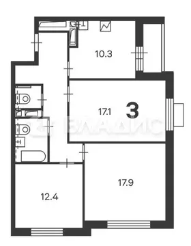 3-комнатная квартира: Москва, проезд Шокальского, 28Ак1 (74 м)