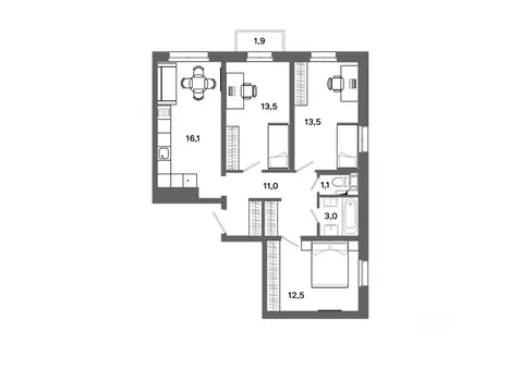 3-к кв. Ханты-Мансийский АО, Сургут 30А мкр,  (71.27 м)