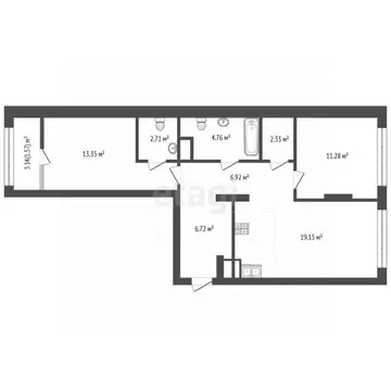 2-к кв. Тюменская область, Тюмень ул. 50 лет Октября, 57Бк2 (68.1 м)
