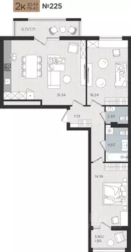 2-к кв. Калининградская область, Калининград Мой Город жилой комплекс ...