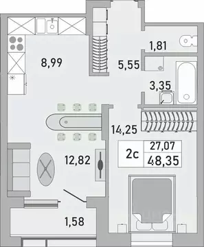 2-к кв. Башкортостан, Уфа Бакалинская ул., 9/1 (48.35 м)
