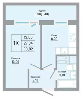 1-к кв. Пермский край, Пермь Автозаводская ул., 5к1 (30.82 м)