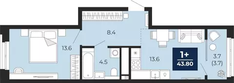 1-комнатная квартира: Тюмень, проезд Капитана Куликова, 5 (43.8 м)