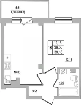 1-к кв. Псковская область, Псков ул. Юности, 32 (38.18 м)