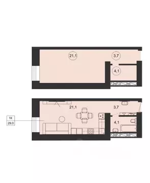 Студия Тамбовская область, Тамбов ул. Агапкина, 2К (29.18 м)