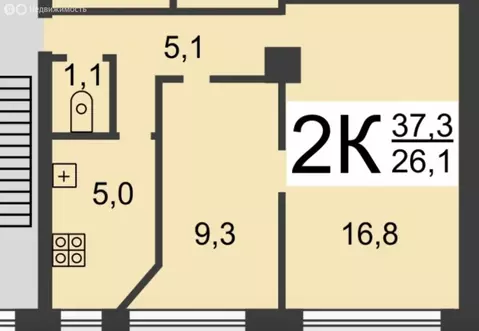 2-комнатная квартира: Нижний Новгород, проспект Ильича, 26 (37.3 м)