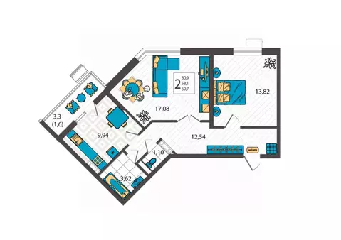 2-к кв. Краснодарский край, Анапа ул. Крылова, 13к1 (59.7 м)
