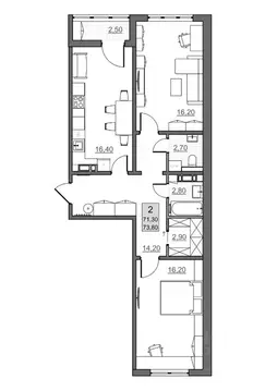 2-к кв. Саратовская область, Балаково Династия клубный дом,  (71.3 м)
