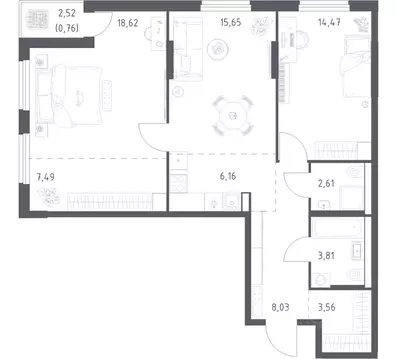 2-к кв. Башкортостан, Уфа ул. Минигали Губайдуллина, 8к9 (81.16 м)
