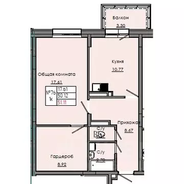 1-к кв. Саха (Якутия), Якутск  (51.11 м)