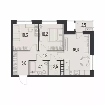2-к кв. Пермский край, Пермь Ераничи мкр,  (55.3 м)