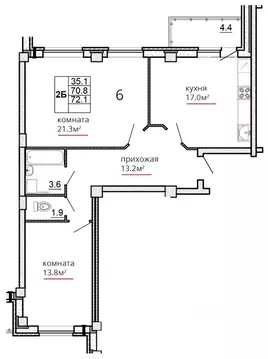 2-к кв. Псковская область, Псков ул. Алексея Алехина, 14 (72.1 м)