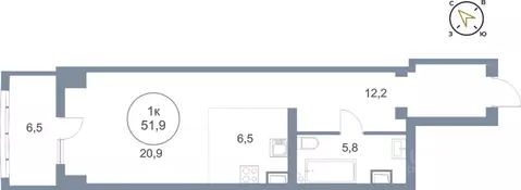 1-к кв. Ханты-Мансийский АО, Сургут тракт Югорский, 43 (51.9 м)