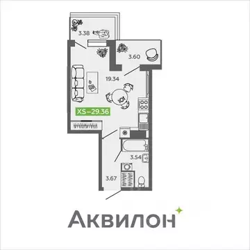 Студия Архангельская область, Северодвинск И-1 кв-л, Аквилон Нео жилой ...