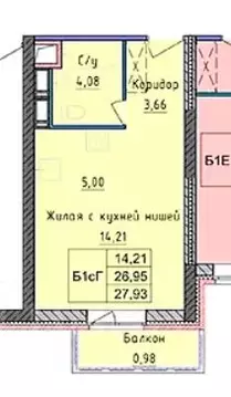 1-к кв. Ярославская область, Ярославль ул. Пашуковская, 9к2 (27.93 м)