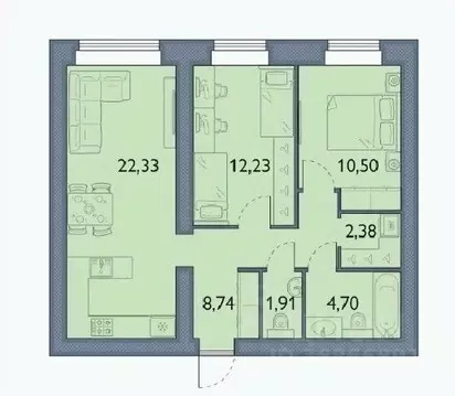 2-к кв. Брянская область, Брянский район, пос. Мичуринский, ...