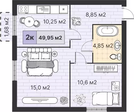 2-к кв. Калининградская область, Гурьевский муниципальный округ, пос. ...