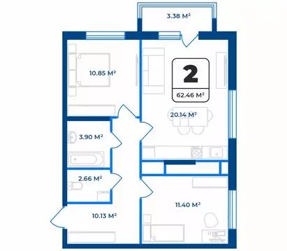 2-к кв. Рязанская область, Рязань Телецентр жилрайон,  (62.46 м)