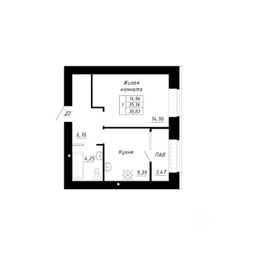 1-к кв. Башкортостан, Стерлитамак Прибрежный мкр,  (38.83 м)