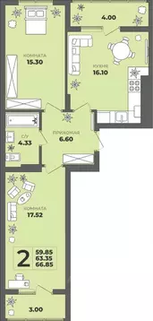 2-к кв. Калининградская область, Калининград ул. Генерала Толстикова, ...