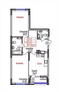 2-к кв. Калининградская область, Калининград ул. Дубовая Аллея (63.35 ...