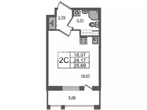 Квартира-студия: Санкт-Петербург, Парашютная улица, 71к2 (24 м)