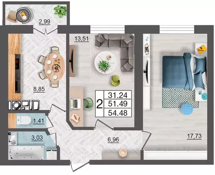 2-к кв. Смоленская область, Смоленск Максимум жилой комплекс (54.48 м)