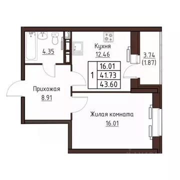 1-к кв. Орловская область, Орел ул. Левый Берег реки Оки, 21к1 (43.6 ...