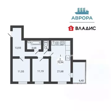 2-к кв. Челябинская область, Магнитогорск ул. Тевосяна, 32 (70.94 м)