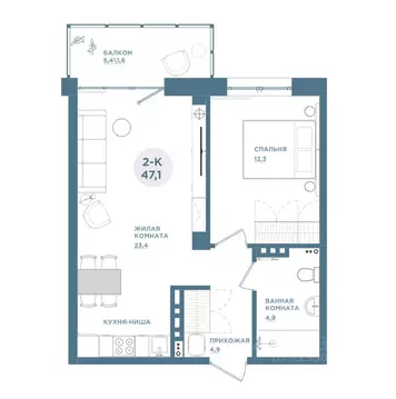 2-к кв. Красноярский край, Красноярск Свердловская ул., 6Е (47.5 м)