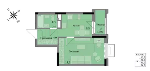 1-к кв. Удмуртия, Ижевск Краски Леса жилой комплекс (33.0 м)