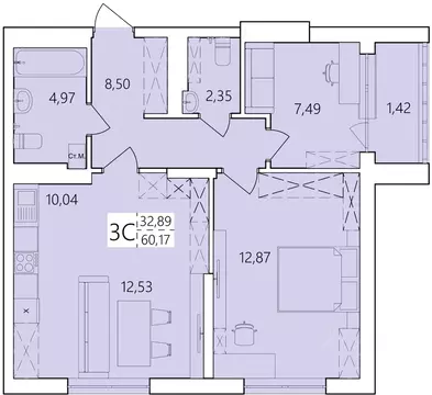 3-к кв. Башкортостан, Уфа Затон жилрайон, Волна жилой комплекс (60.17 ...