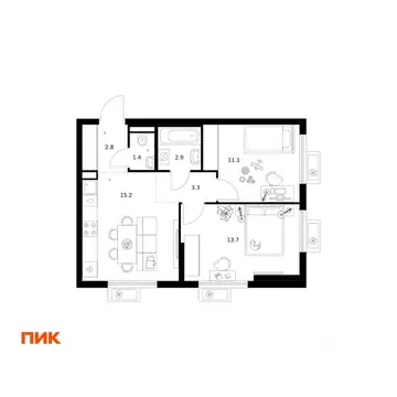 2-к кв. Московская область, Котельники Парковый мкр, Белая Дача Парк ...