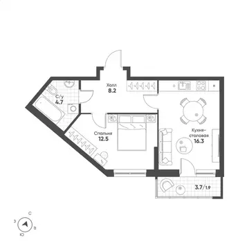 1-к кв. Свердловская область, Екатеринбург Солнечный жилрайон,  (43.6 ...