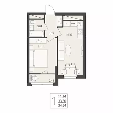 1-комнатная квартира: Волгоград, улица Степана Разина, 27 (34.54 м)