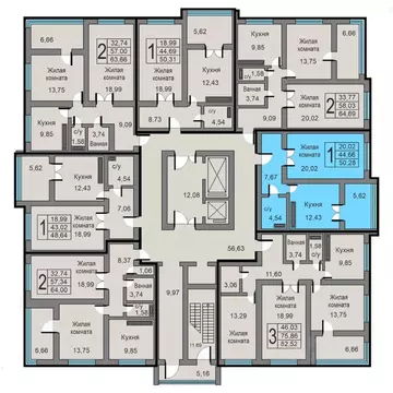 1-к кв. Калужская область, Калуга ул. Минская, 26 (50.28 м)