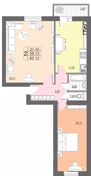 2-к кв. Смоленская область, Смоленск ул. 100-летия Комсомола, 1 (62.12 ...