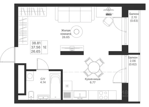 1-к кв. Татарстан, Казань Мой Ритм жилой комплекс, ПК14 (38.81 м)