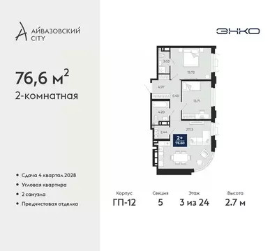 2-к кв. Тюменская область, Тюмень Айвазовский Сити жилой комплекс ...